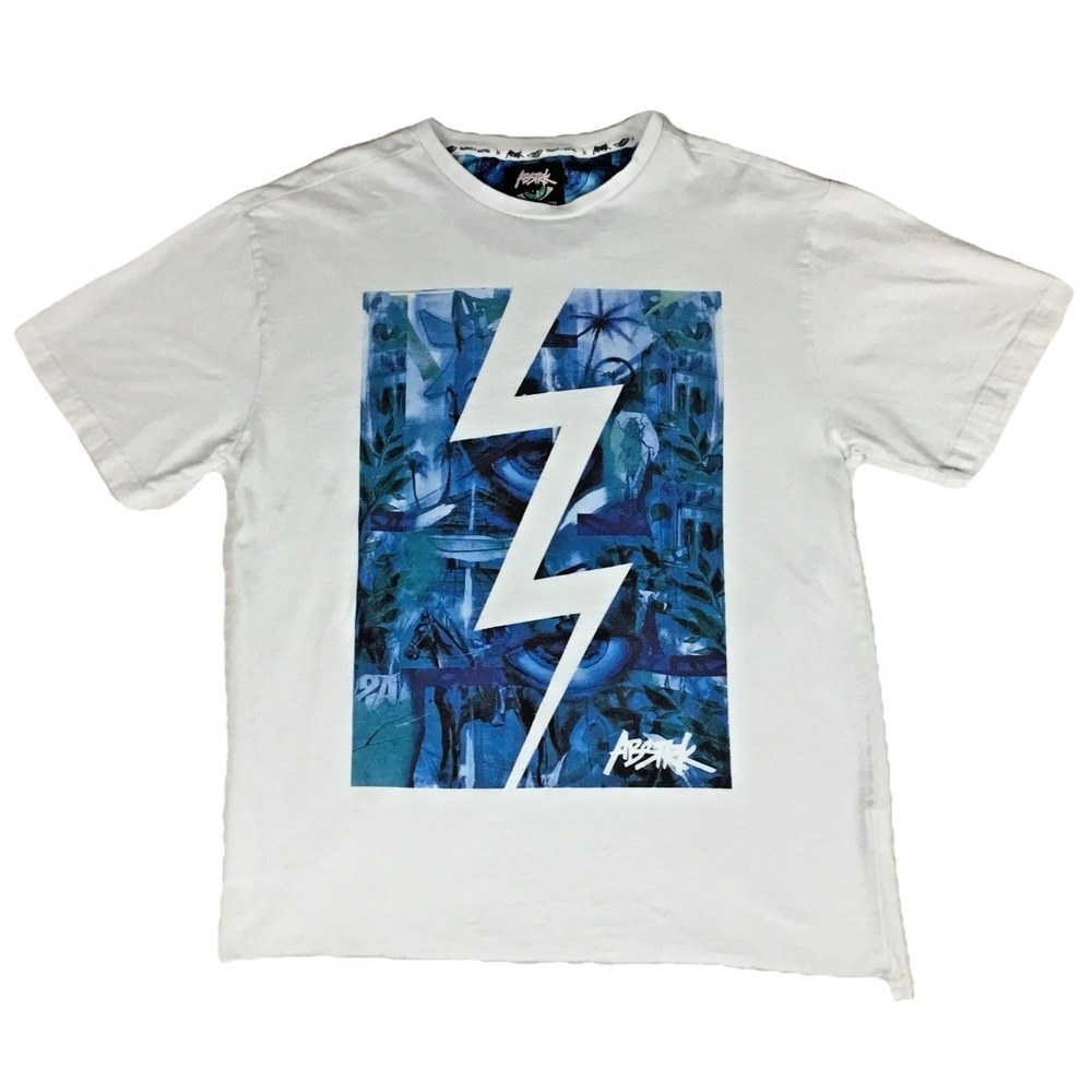 Tango Hotel x Abstrk Mens Large White Graphic Lightning‎ Bolt Streetwear T-Shirt